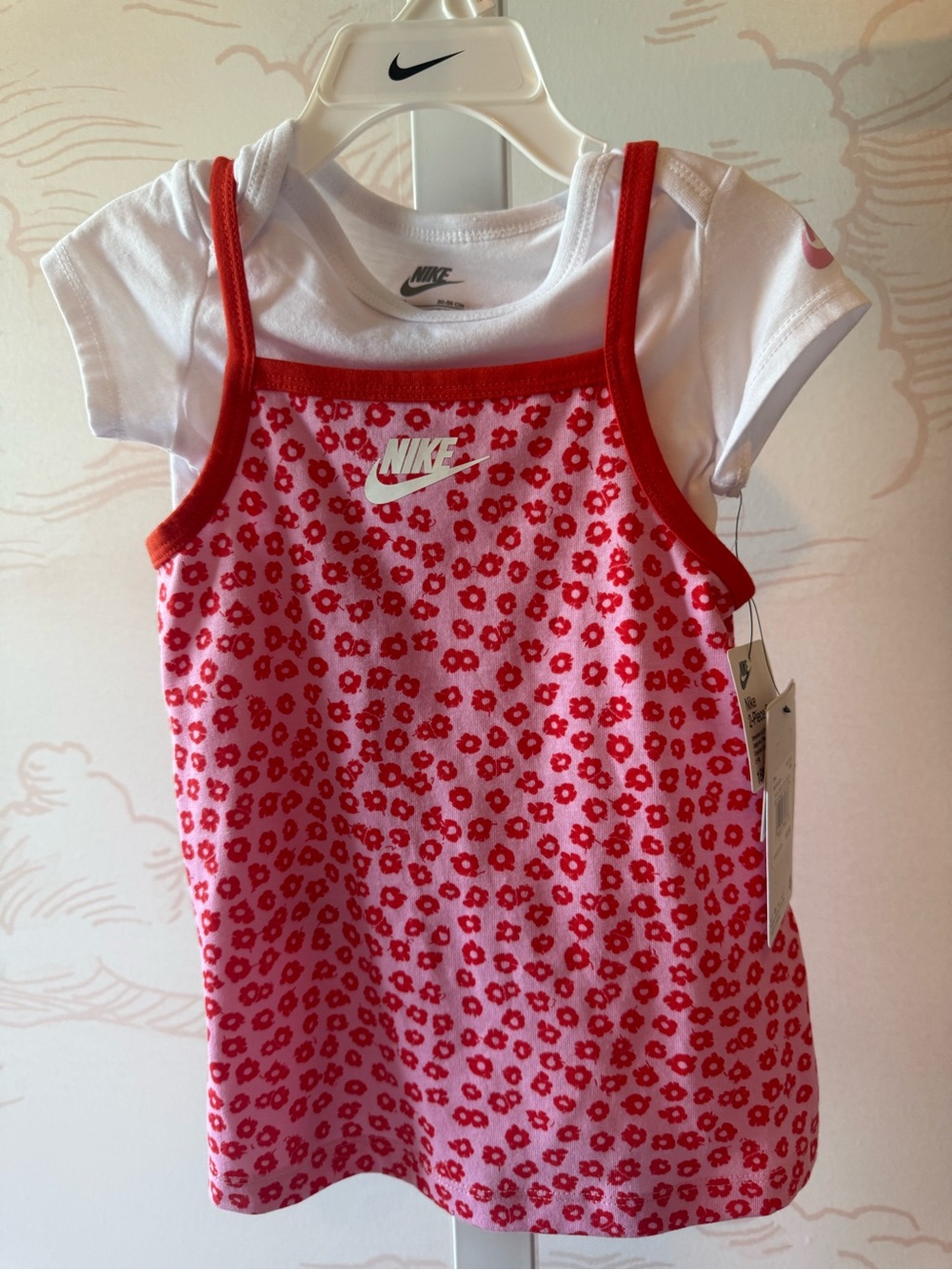 Toddler Nike Red Floral Tank Dress with White Tee size 18 months